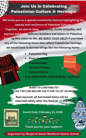 Soliciting Items for the Palestinian Festival